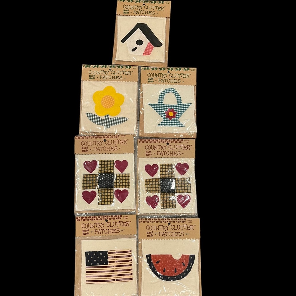 Country Clutter Mixed Lot of 7 Hand Made Patches Quilts Birdhouse Flower US Flag